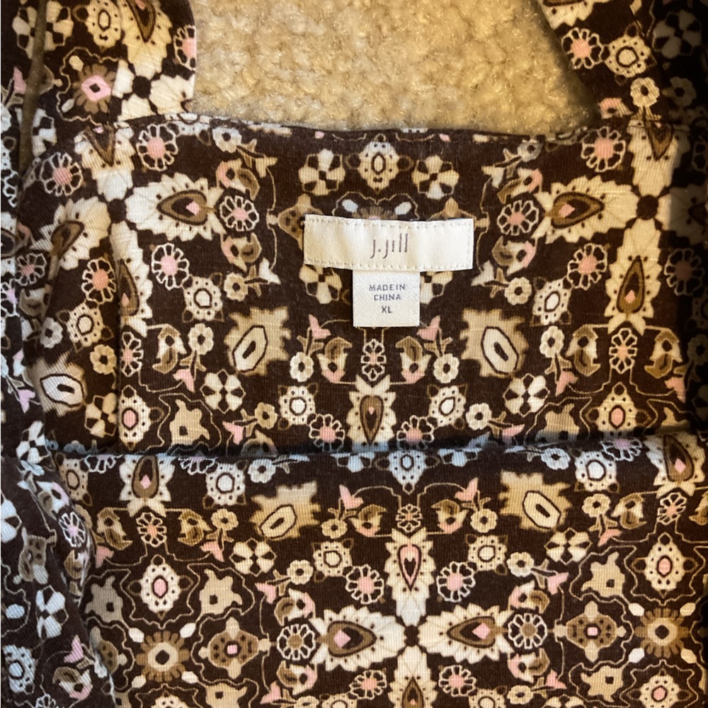 J.Jill Kona Cross Back Knit Floral Mandala Print Maxi Dress Brown Pink White XL - Picture 9 of 12